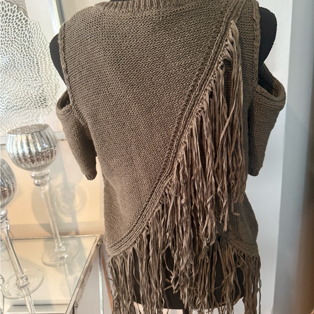 BCBGMaxAzria Olive Fringe Shrug Sweater